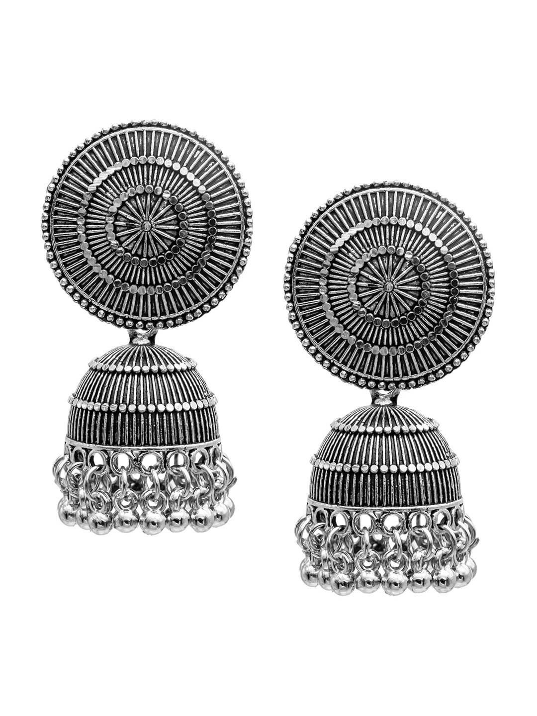 

Shining Jewel - By Shivansh Gold-Plated Cubic Zirconia Studded Contemporary Jhumkas, Silver