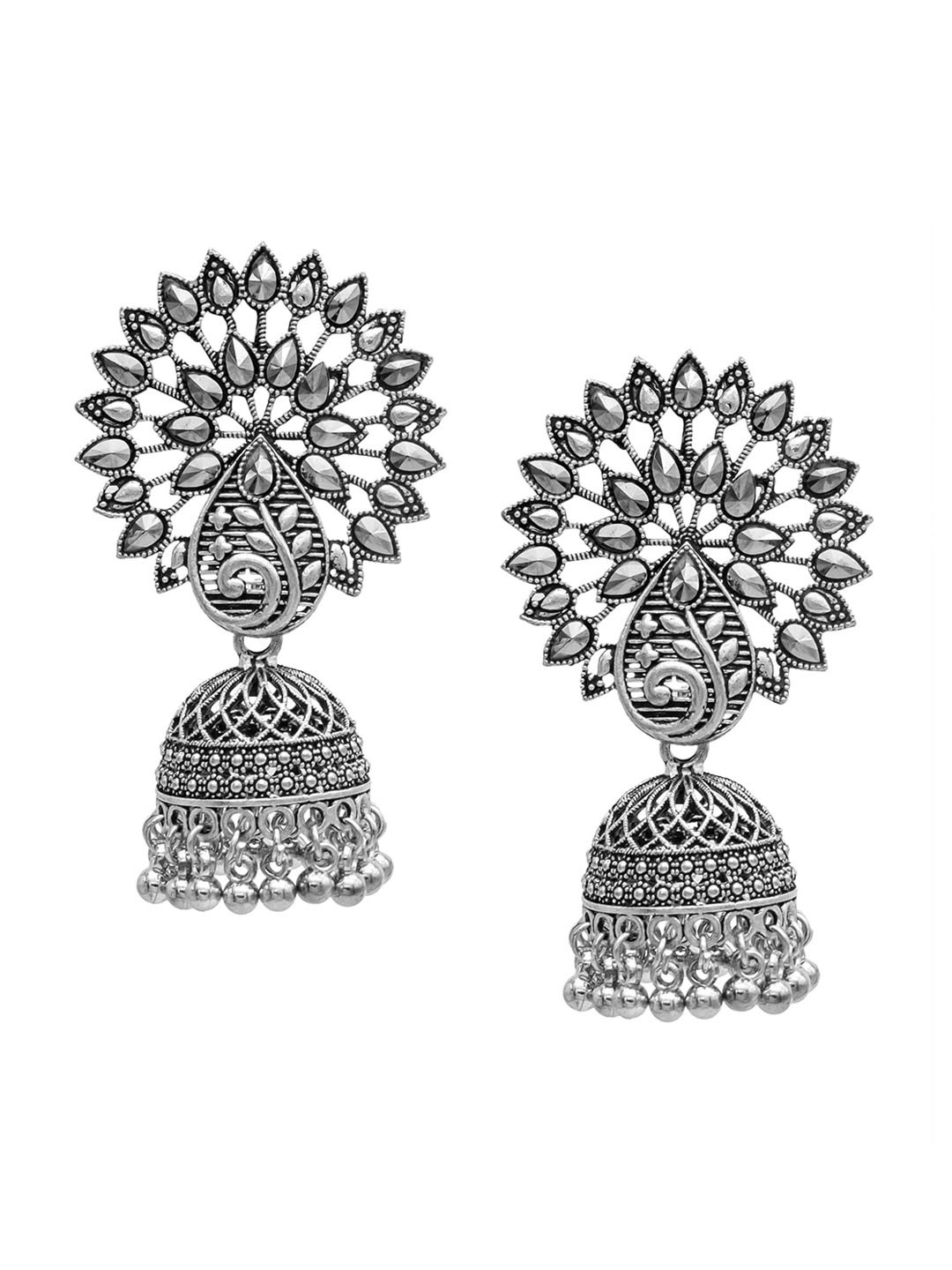 

Shining Jewel - By Shivansh Silver-Plated Contemporary Jhumkas Earrings
