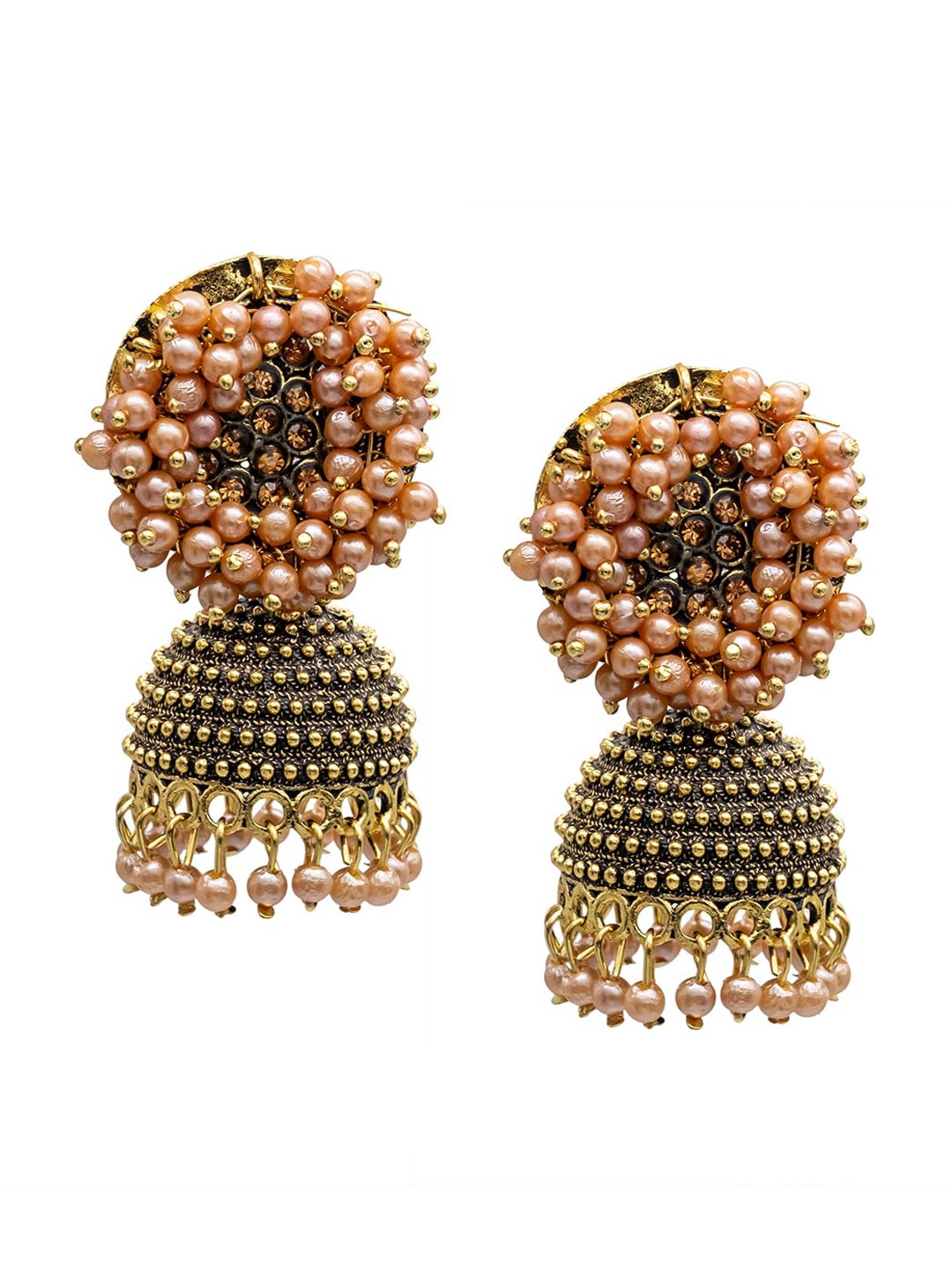 

Shining Jewel - By Shivansh Gold-Plated Cubic Zirconia Studded Contemporary Jhumkas