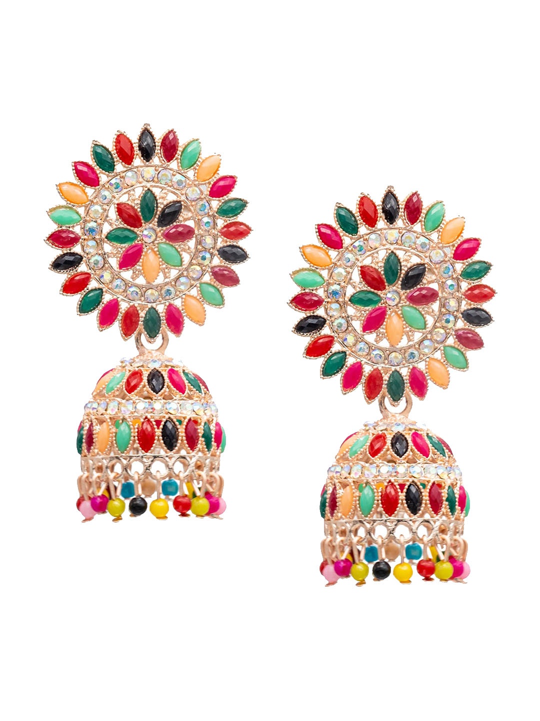 

Shining Jewel - By Shivansh Gold-Plated Cubic Zirconia Studded Contemporary Jhumkas