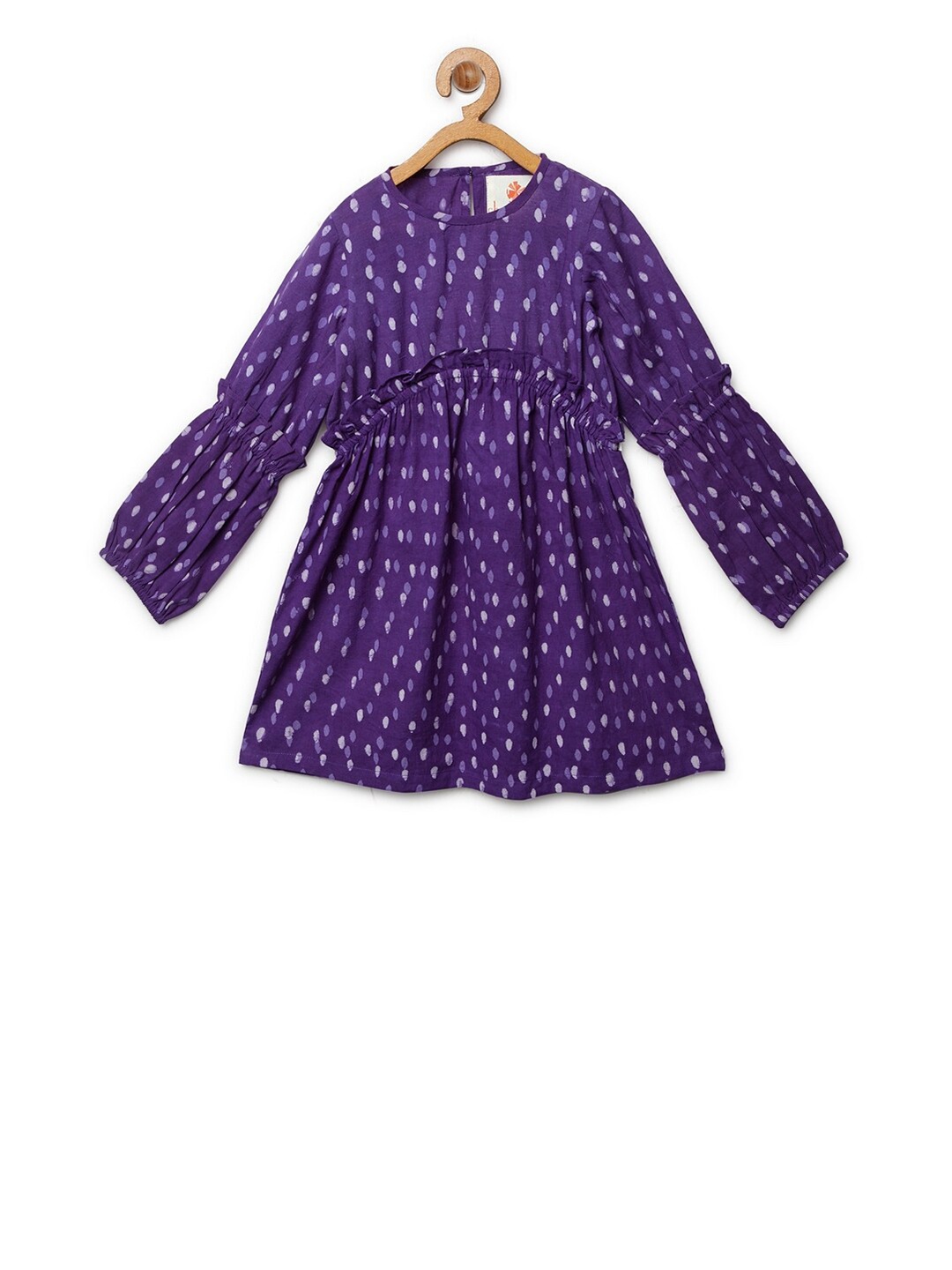

charkhee Polka Dot Printed Ruffled Cotton Fit & Flare Dress, Purple