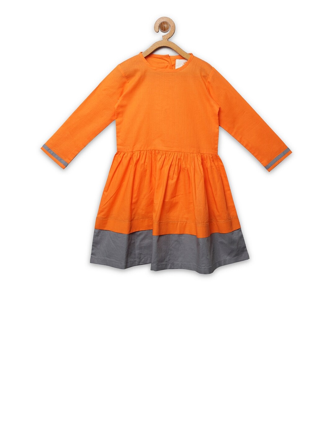 

charkhee Round Neck Cotton Fit & Flare Dress, Orange