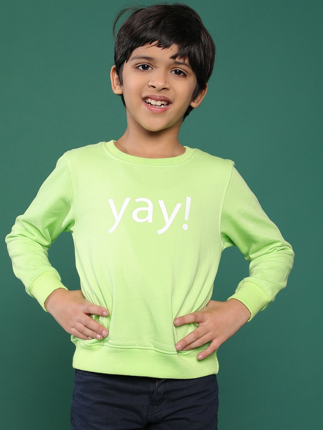 

TALES & STORIES Boys Typography Printed Pullover Sweatshirt, Green