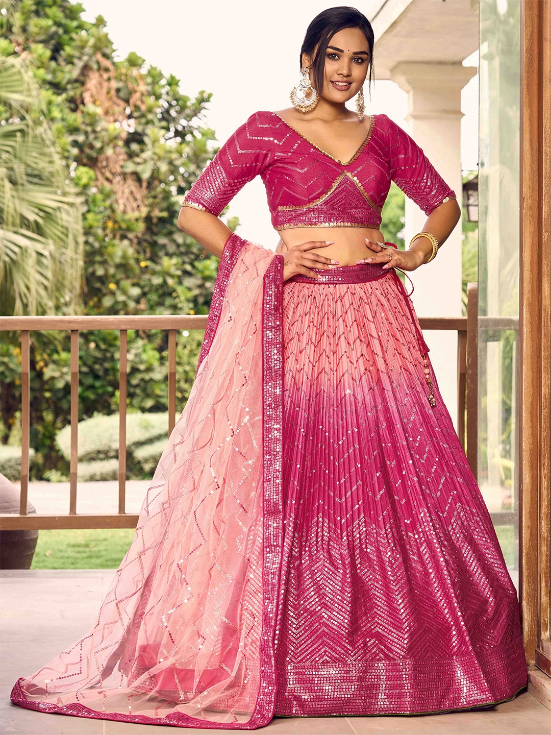 

FABPIXEL Embellished Sequinned Semi-Stitched Lehenga & Unstitched Blouse With Dupatta, Pink