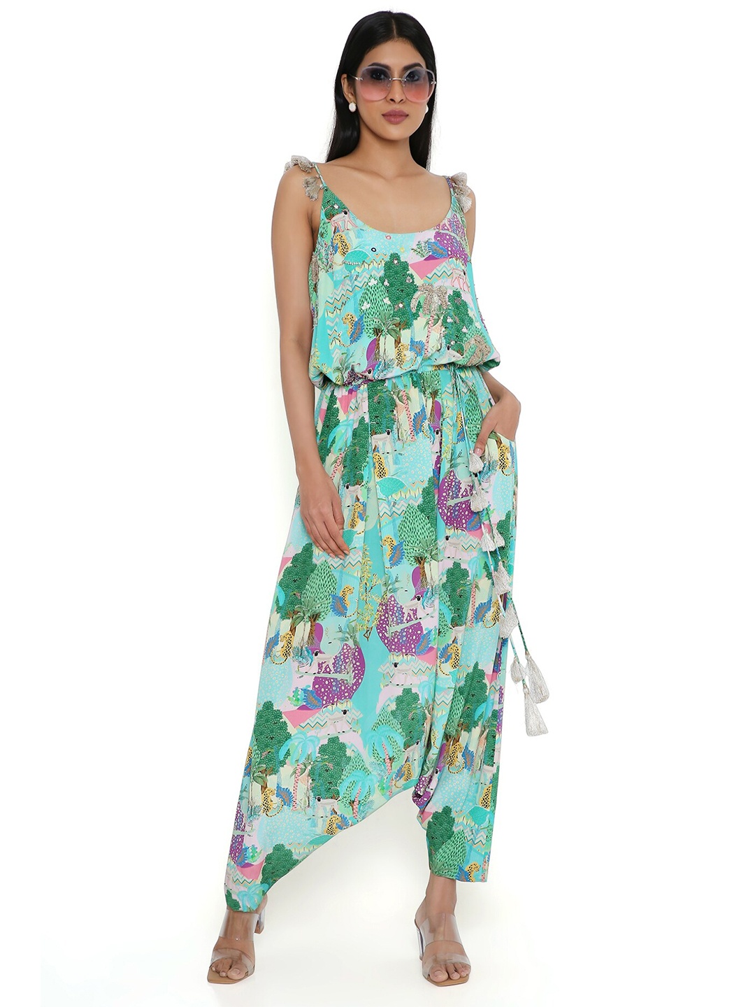 

Payal Singhal Floral Printed Crepe Embroidered Jumpsuit, Green