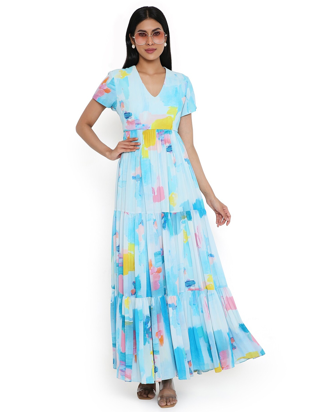 

Payal Singhal Abstract Print Flutter Sleeves Georgette Maxi Dress, Blue
