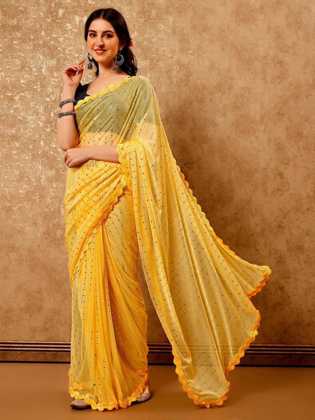 

Mitera Embellished Embroidered Saree, Yellow