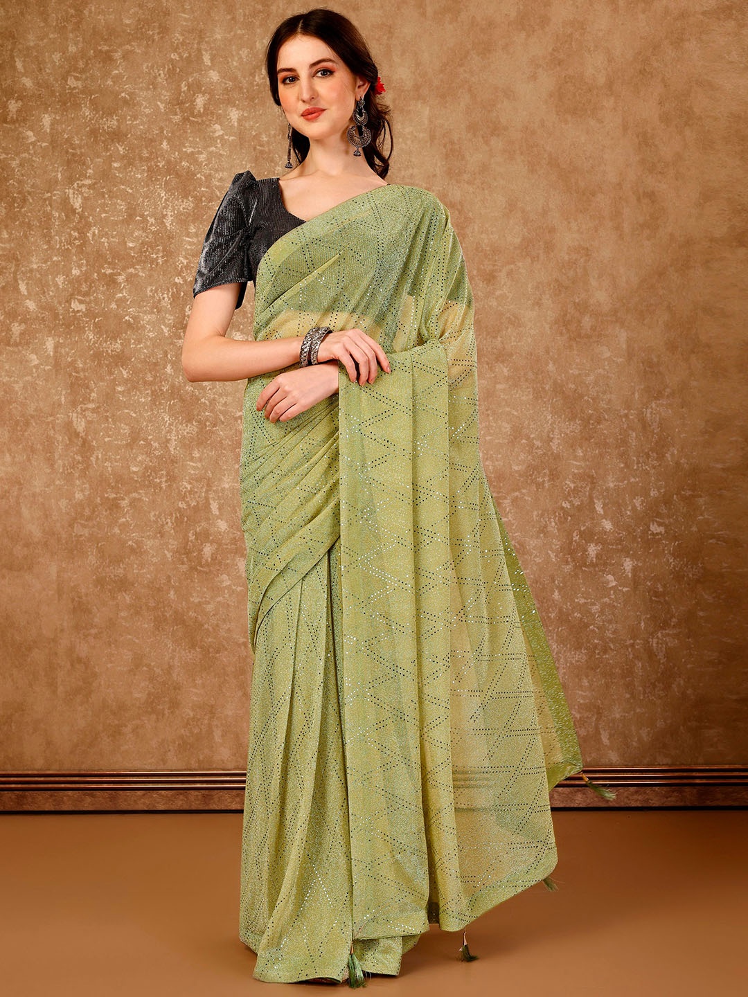 

Mitera Embellished Sequinned Saree, Green
