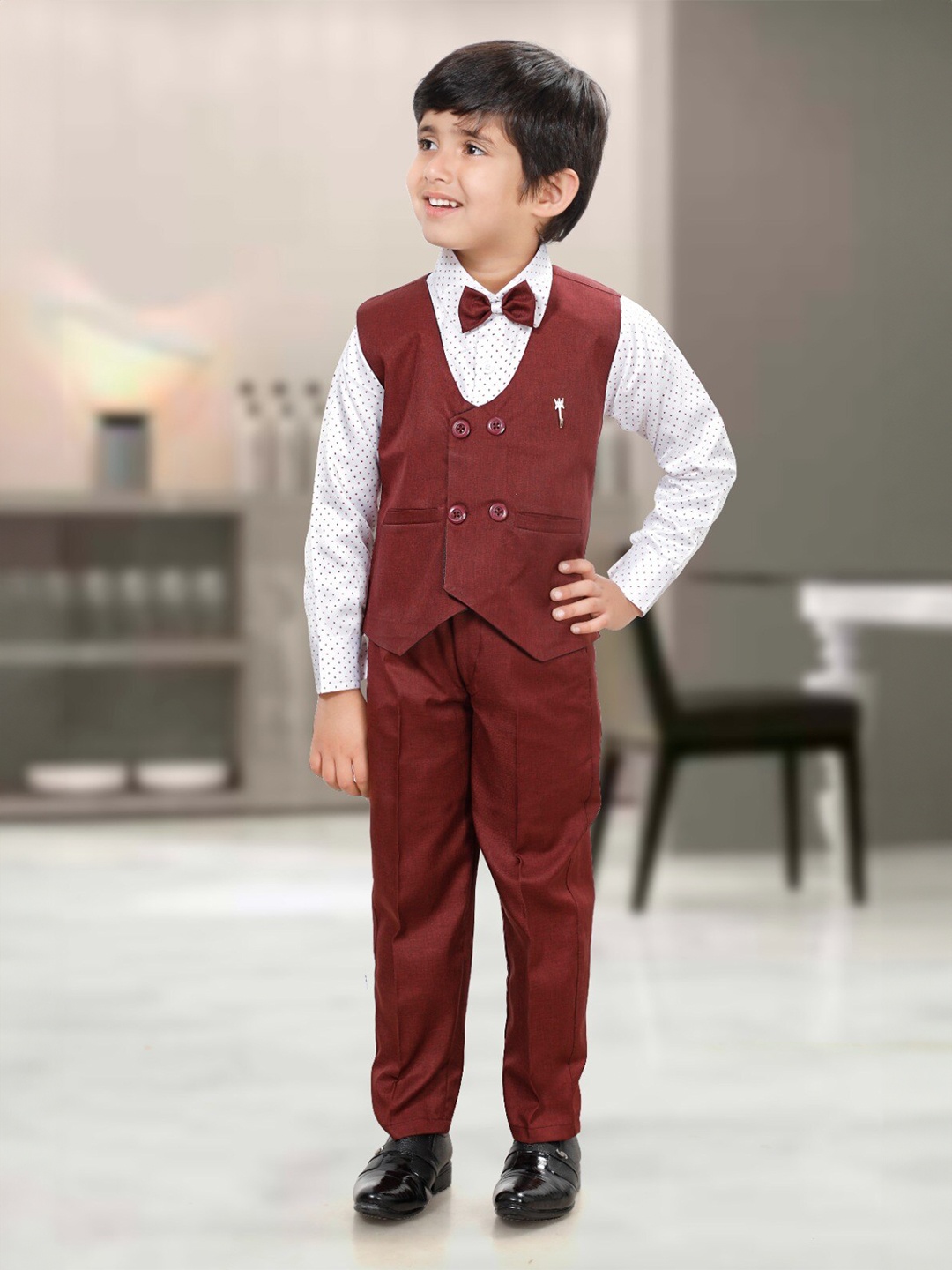 

BAESD Boys Printed Three-Piece Party Suit, Maroon