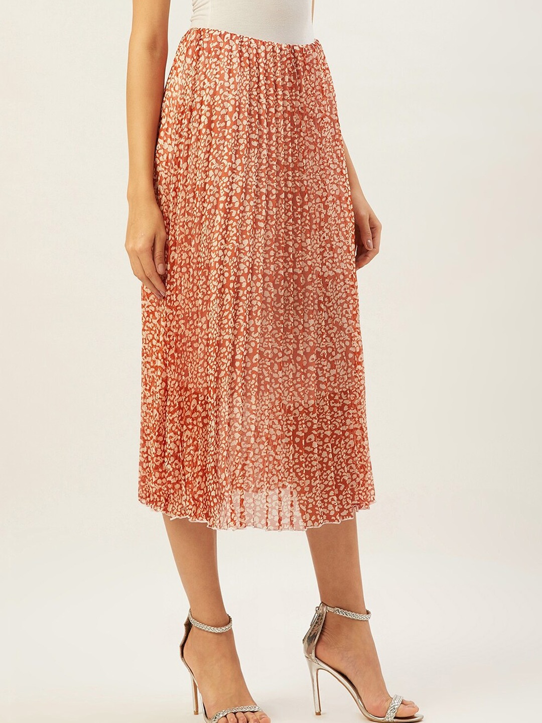 

ANVI Be Yourself Floral Printed Flared Midi Skirt, Orange