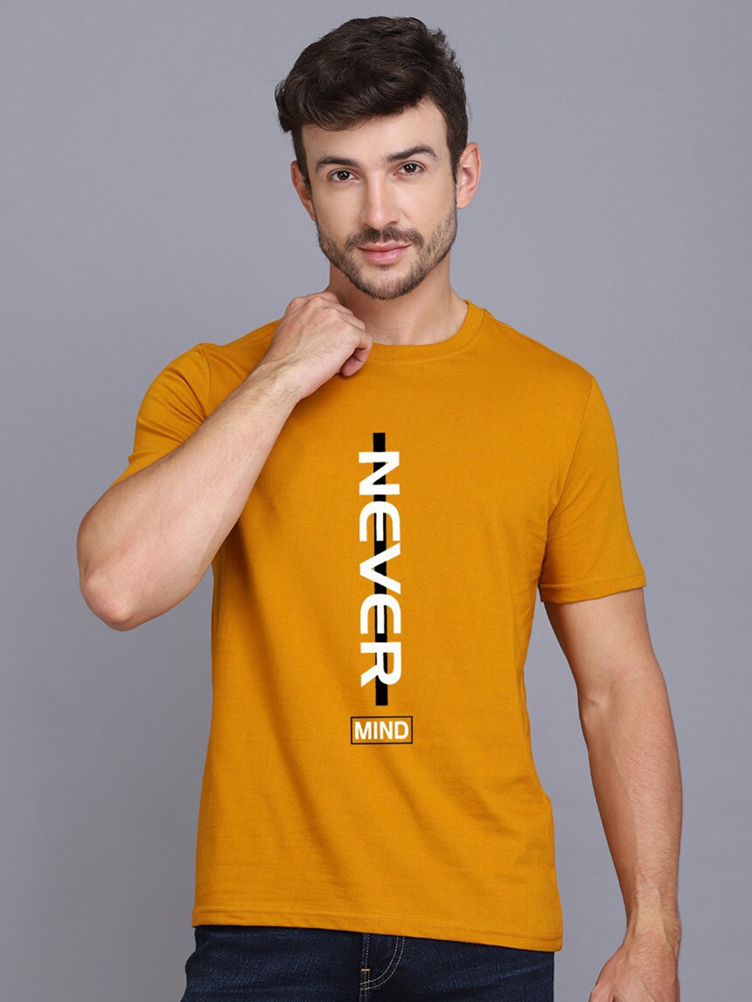 

SLOWLORIS Typography Printed Bio-Wash T-shirt, Mustard