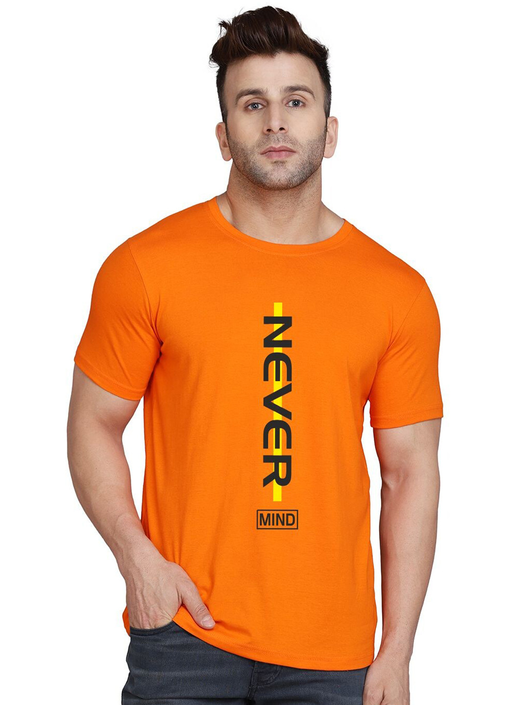 

SLOWLORIS Typography Printed Bio-Wash T-shirt, Orange