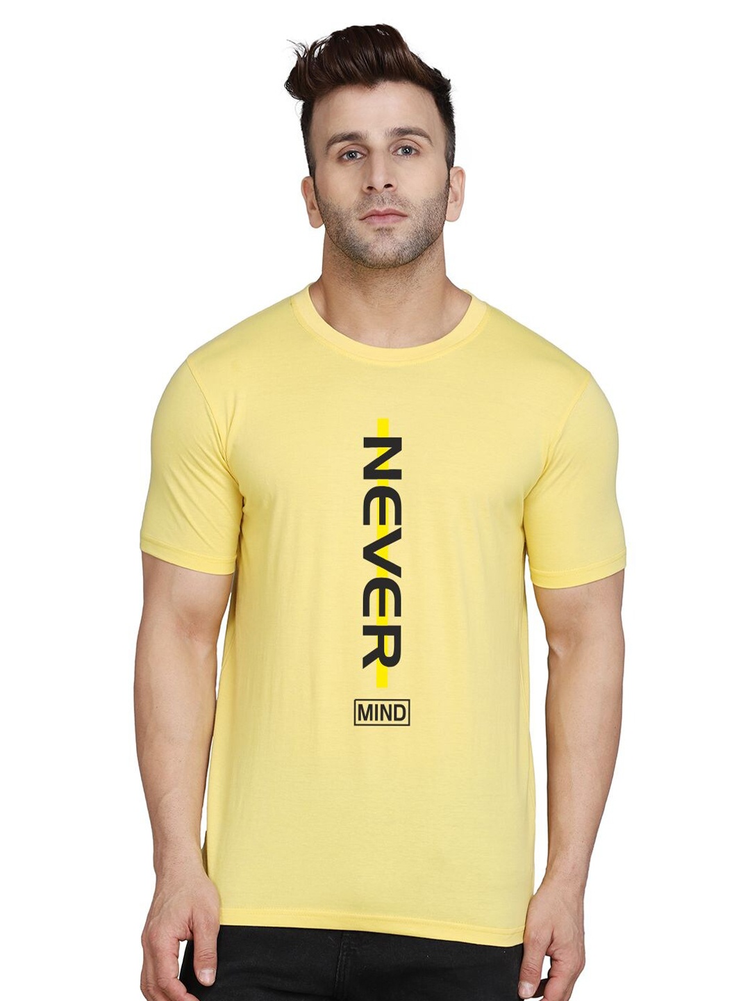 

SLOWLORIS Typography Printed Bio-Wash T-shirt, Yellow