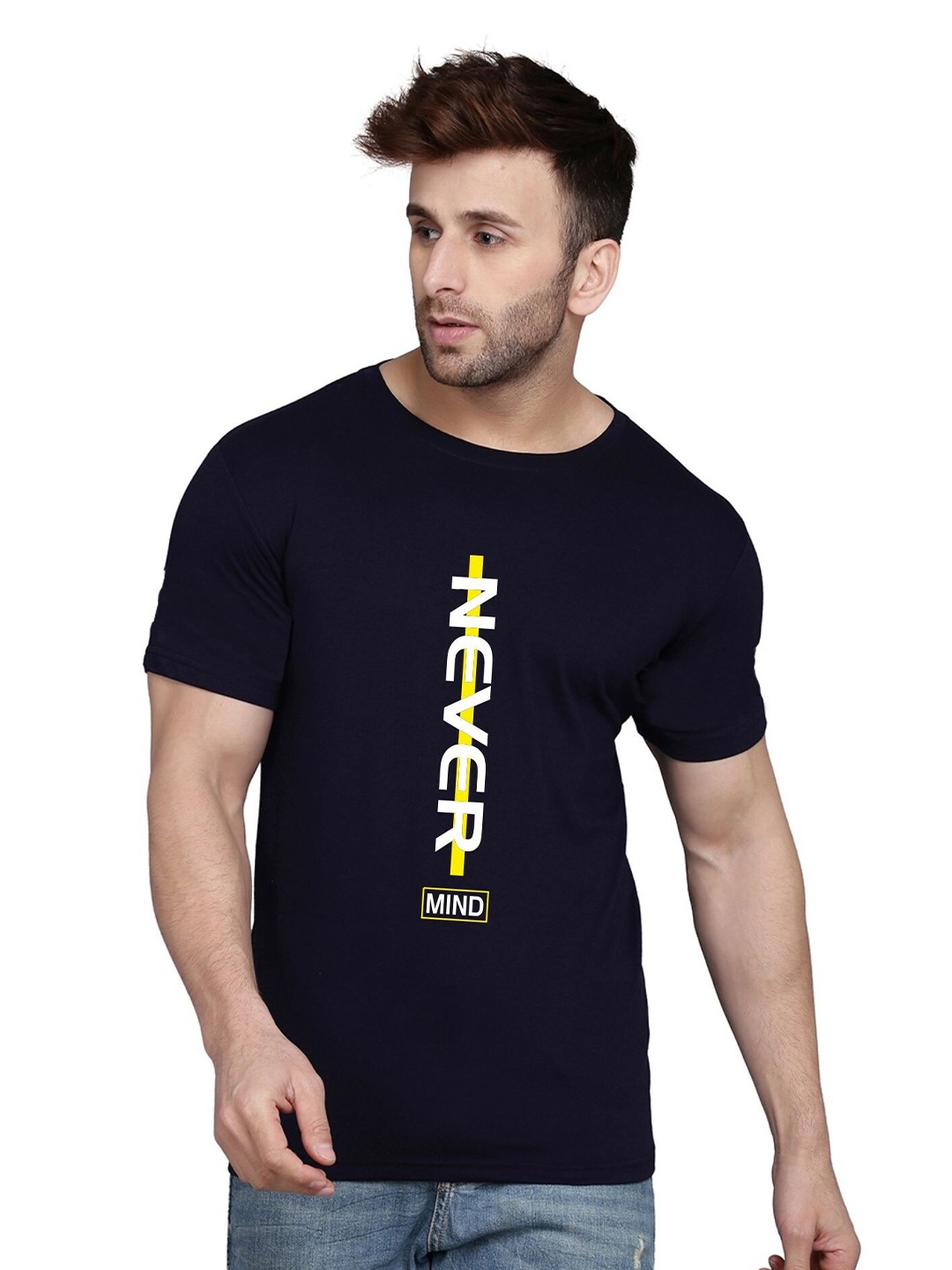 SLOWLORIS Typography Printed Bio-Wash T-shirt, Navy blue