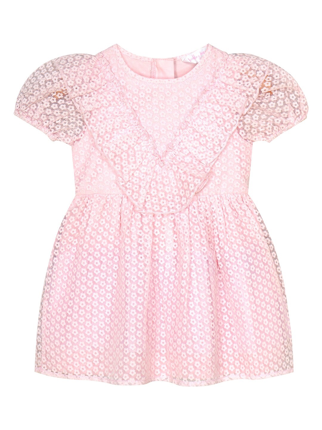 

Budding Bees Round Neck Net Fit & Flare Dress, Pink