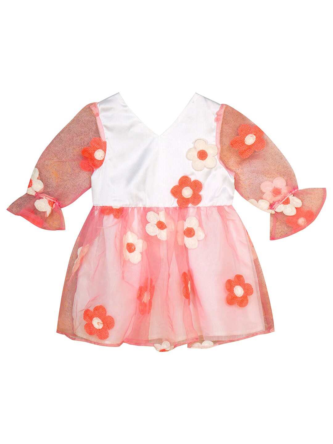 

Budding Bees Girls Polka Dot Printed Bell Sleeve Net Fit & Flare Dress, Orange