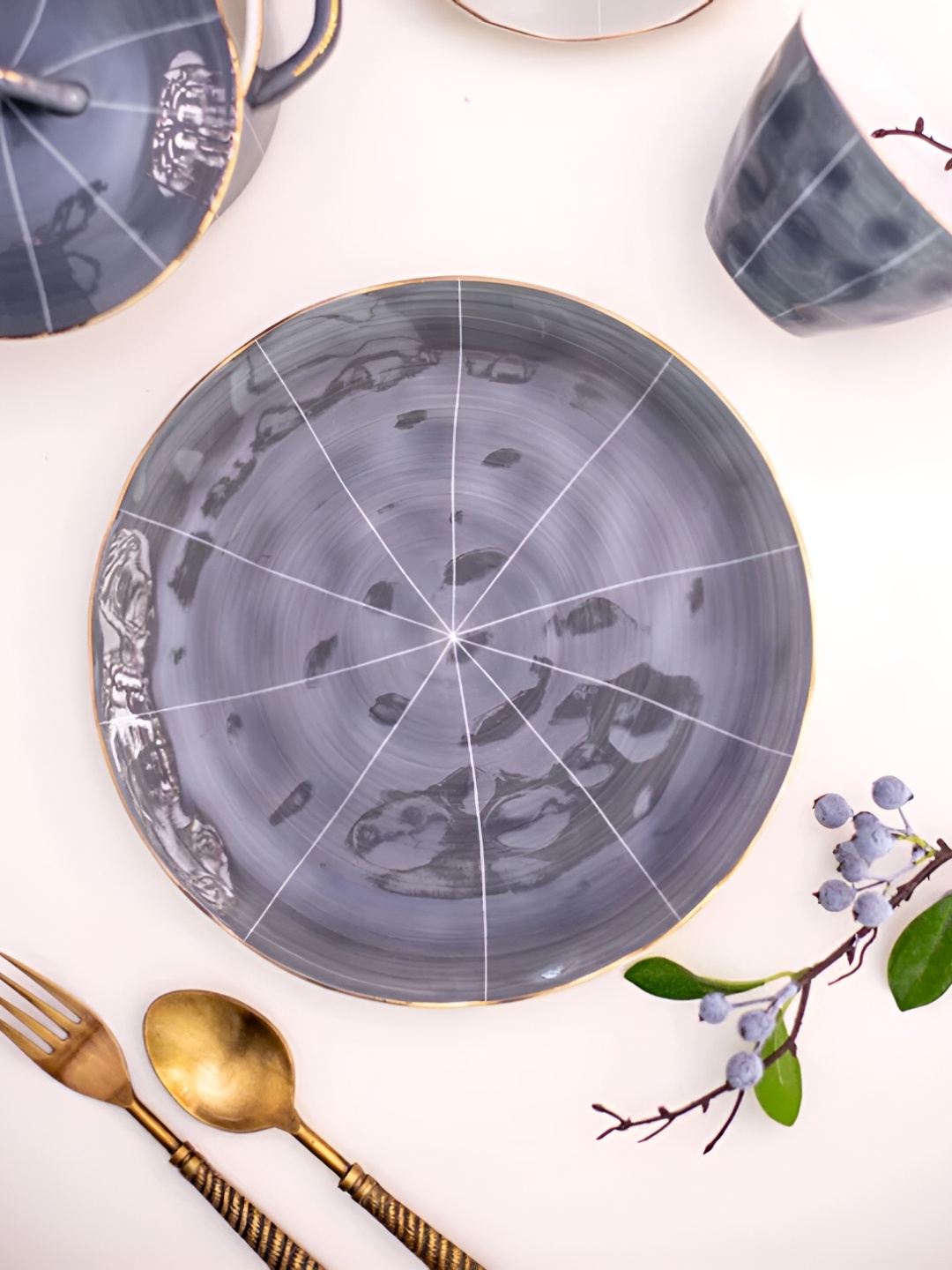 

THEDECORKART Blue Printed Ceramic Glossy Plate