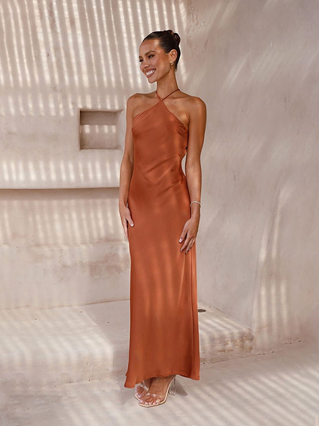 

LULU & SKY Halter Neck Maxi Dress, Brown