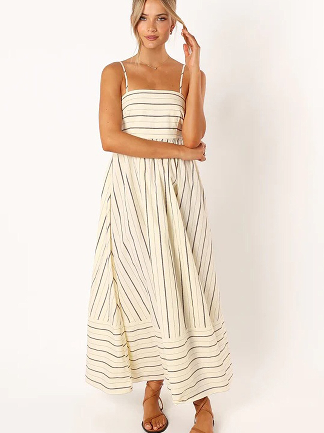 

LULU & SKY Striped Sleeveless Maxi Dress, Beige