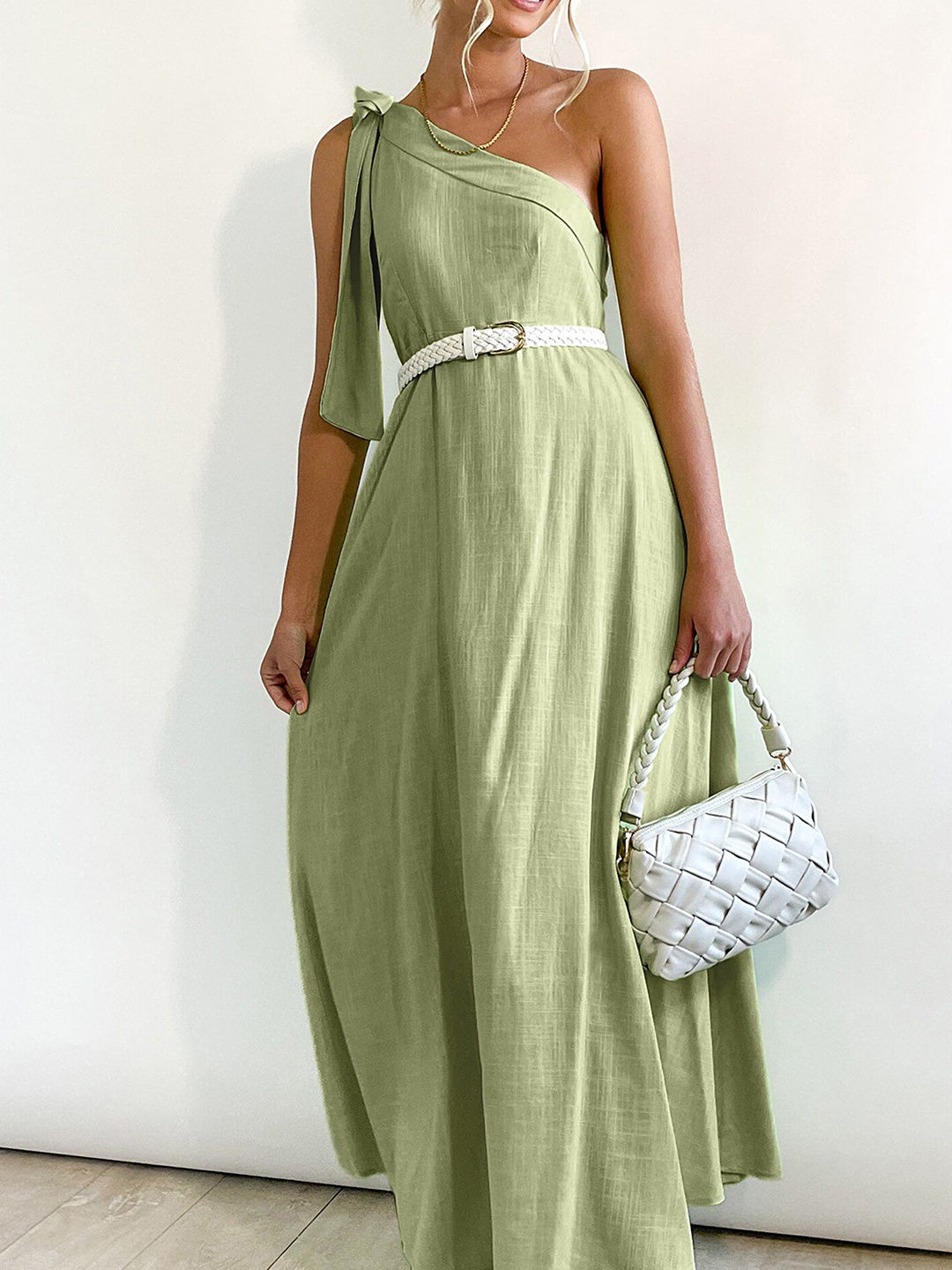 

LULU & SKY Off-Shoulder Tie Up Belted Maxi Dress, Green