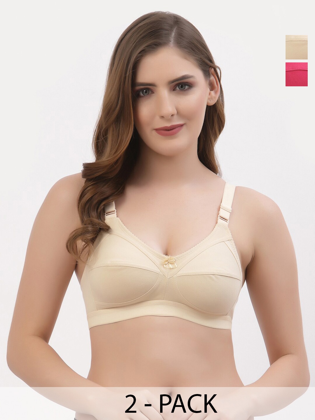 

Floret Pack of 2 Full Coverage Non Padded Everyday Bras With All Day Comfort, Beige