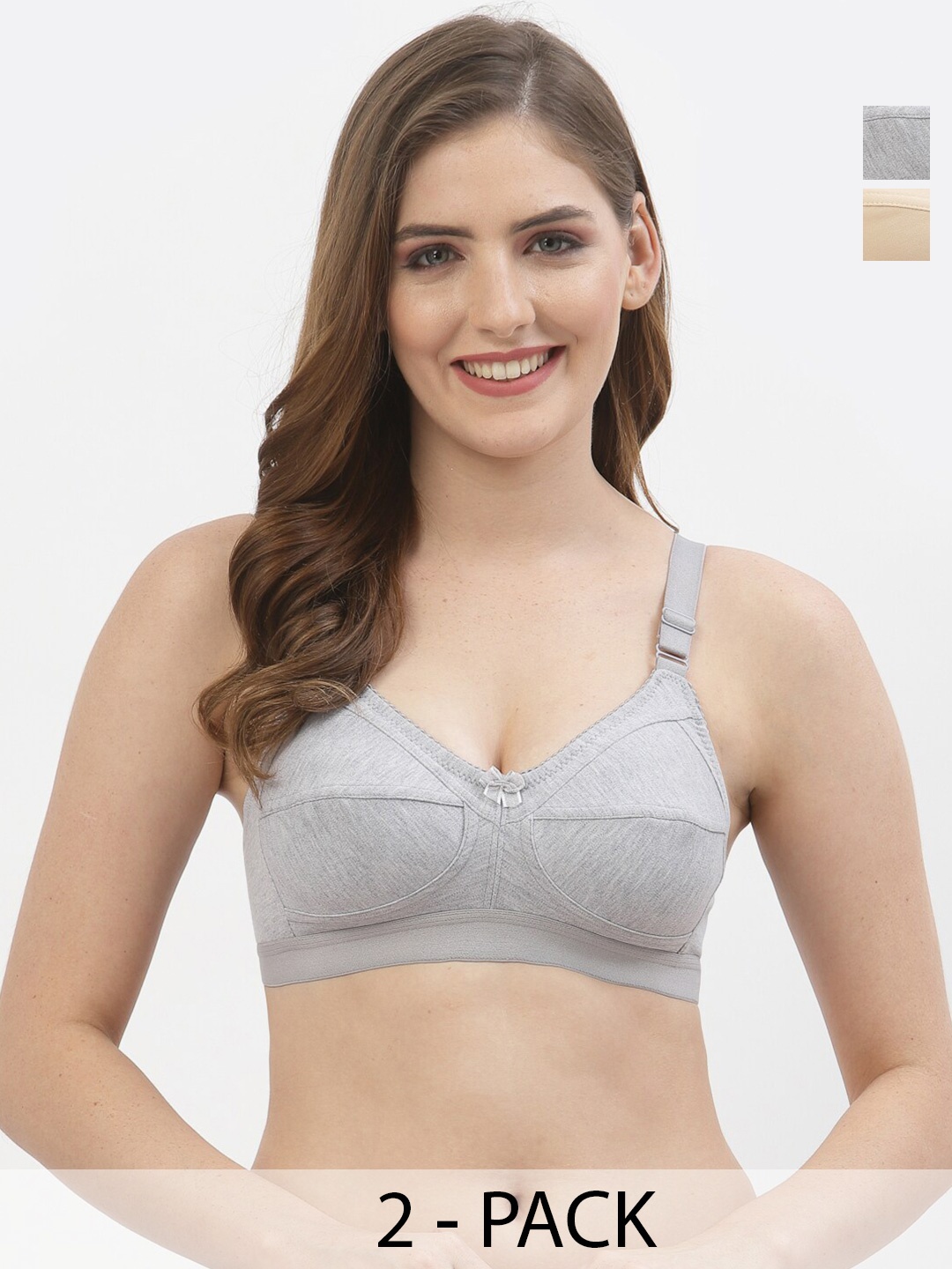 

Floret Pack of 2 Full Coverage Non Padded Everyday Bras With All Day Comfort, Grey melange