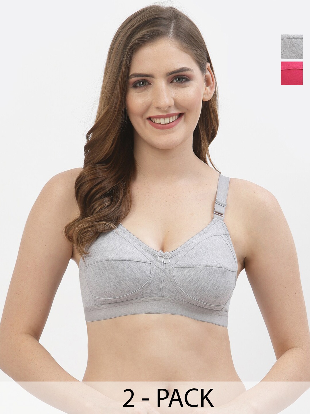 

Floret Pack Of 2 Full Coverage Cotton Bra, Grey