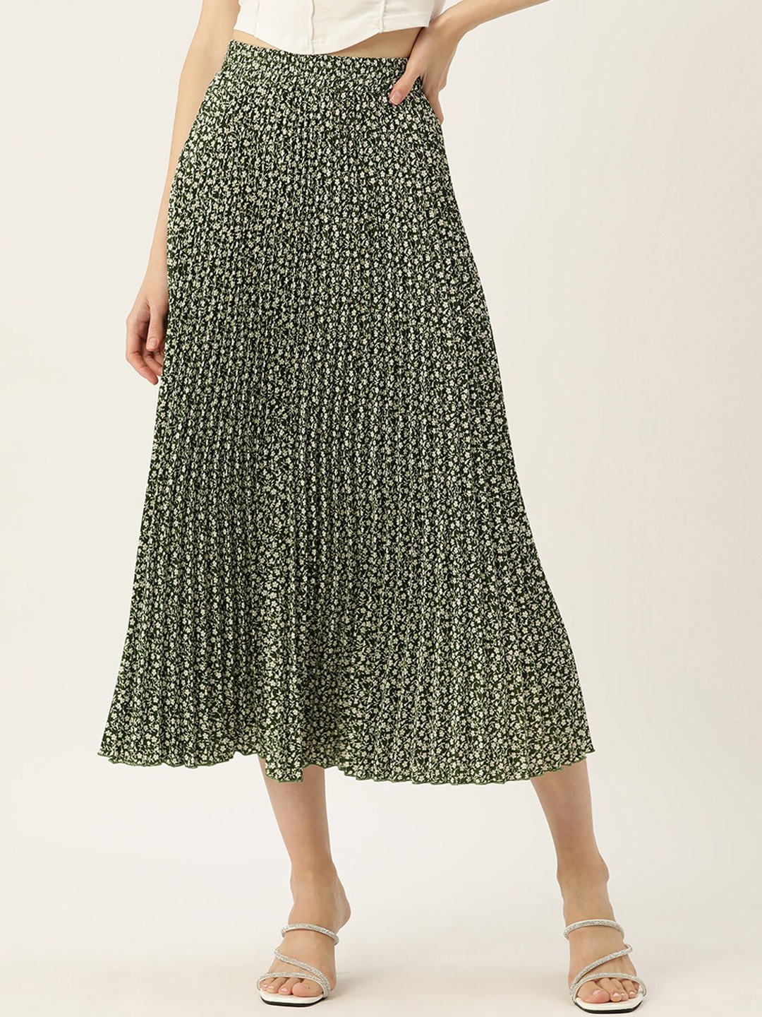 

WISSTLER Floral Printed Flared Maxi Skirt, Green