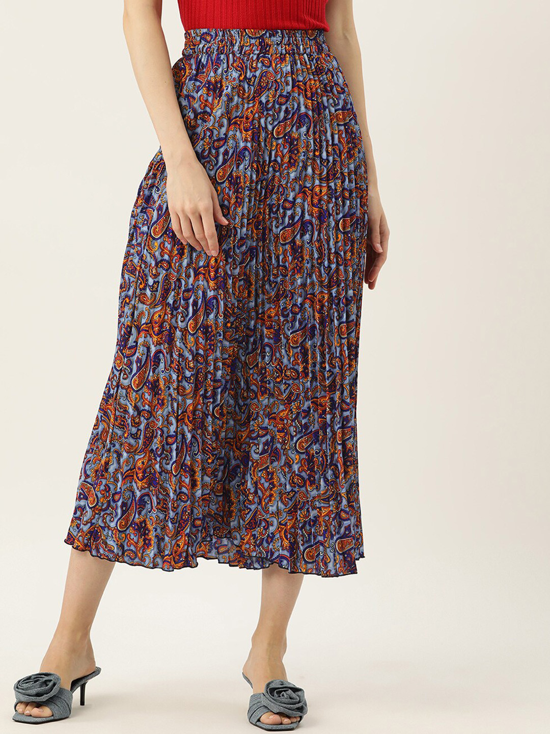 

WISSTLER Floral Printed Flared Maxi Skirt, Blue
