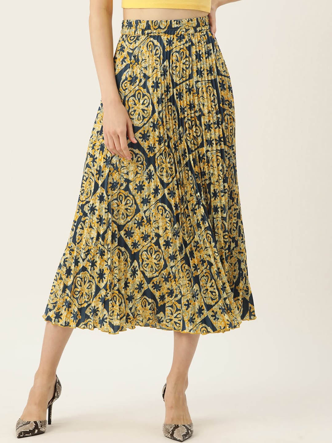 

WISSTLER Floral Printed Flared Maxi Skirt, Navy blue