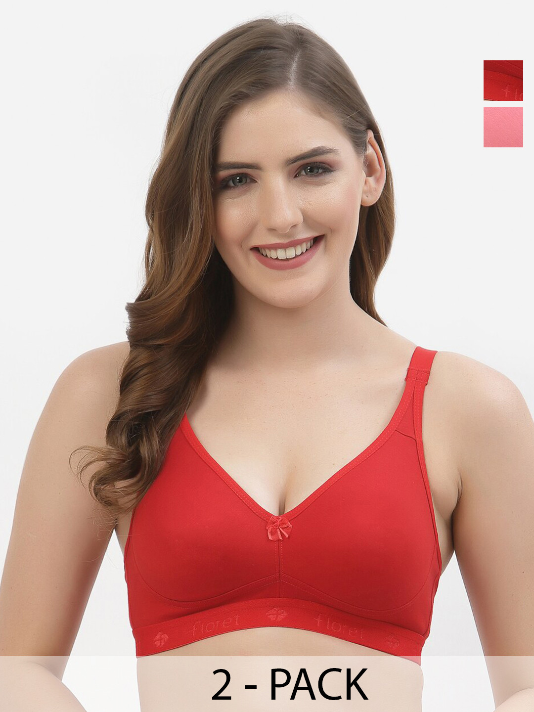 

Floret Pack of 2 Full Coverage Non Padded Everyday Bras With All Day Comfort, Red