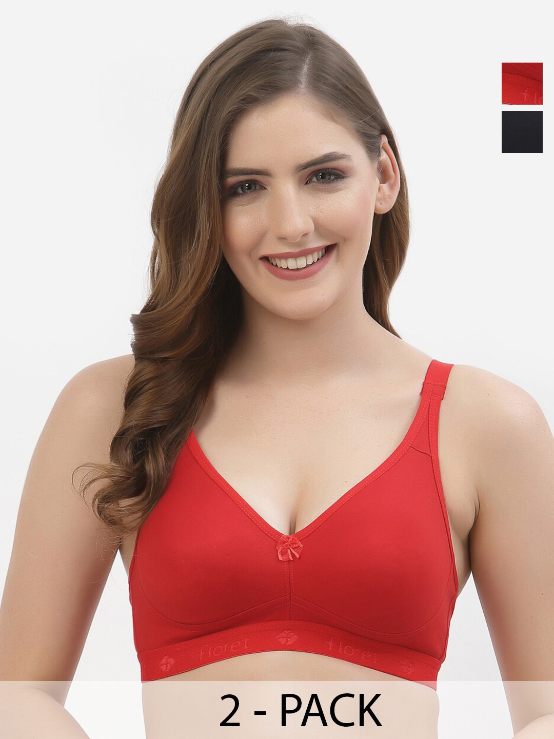 

Floret Pack of 2 Full Coverage Non Padded Everyday Bras With All Day Comfort, Navy blue