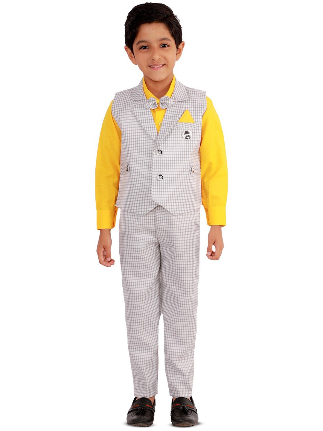 

BAESD Boys Checked Three-Piece Party Suit, Yellow