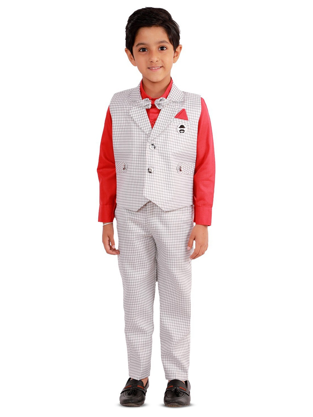 

BAESD Boys Checked Four-Piece Suit, Red