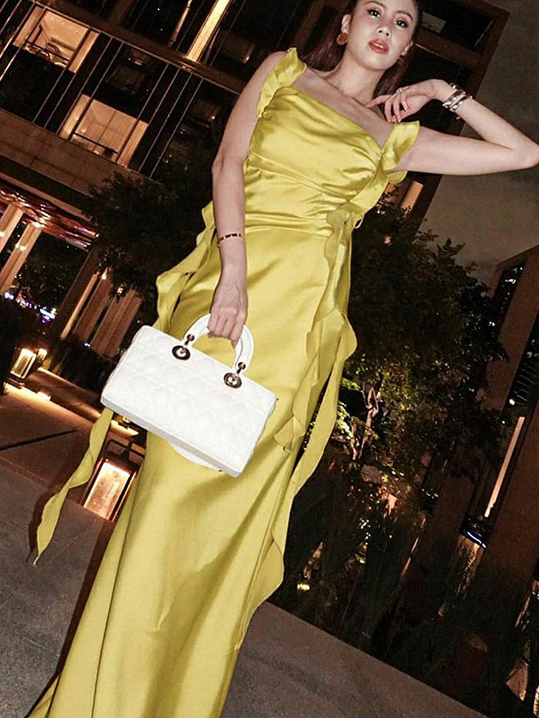 

LULU & SKY Shoulder Straps Sheath Maxi Dress, Yellow