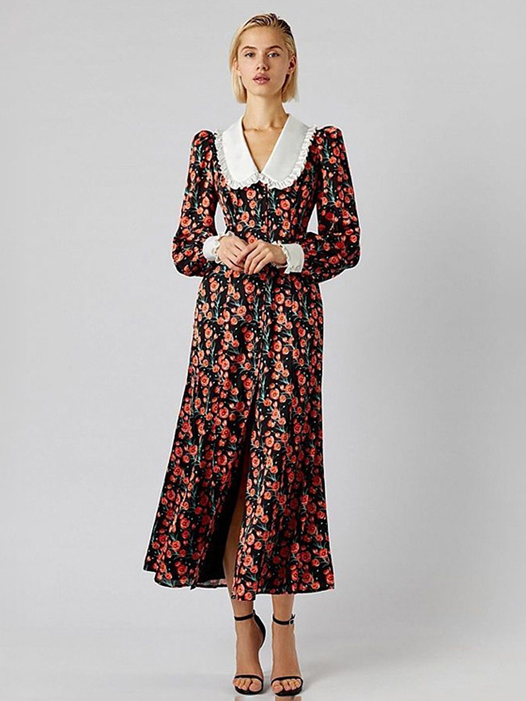 

LULU & SKY Floral Printed A-Line Dress, Black