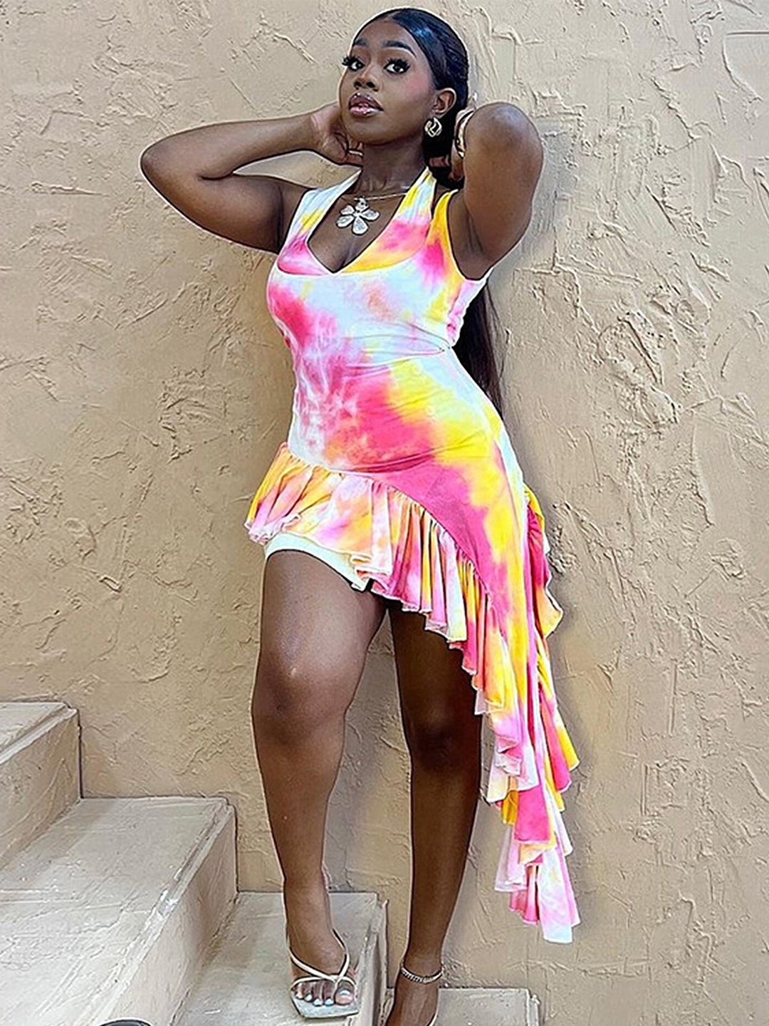 

LULU & SKY Tie & Dye Bodycon Dress, Pink
