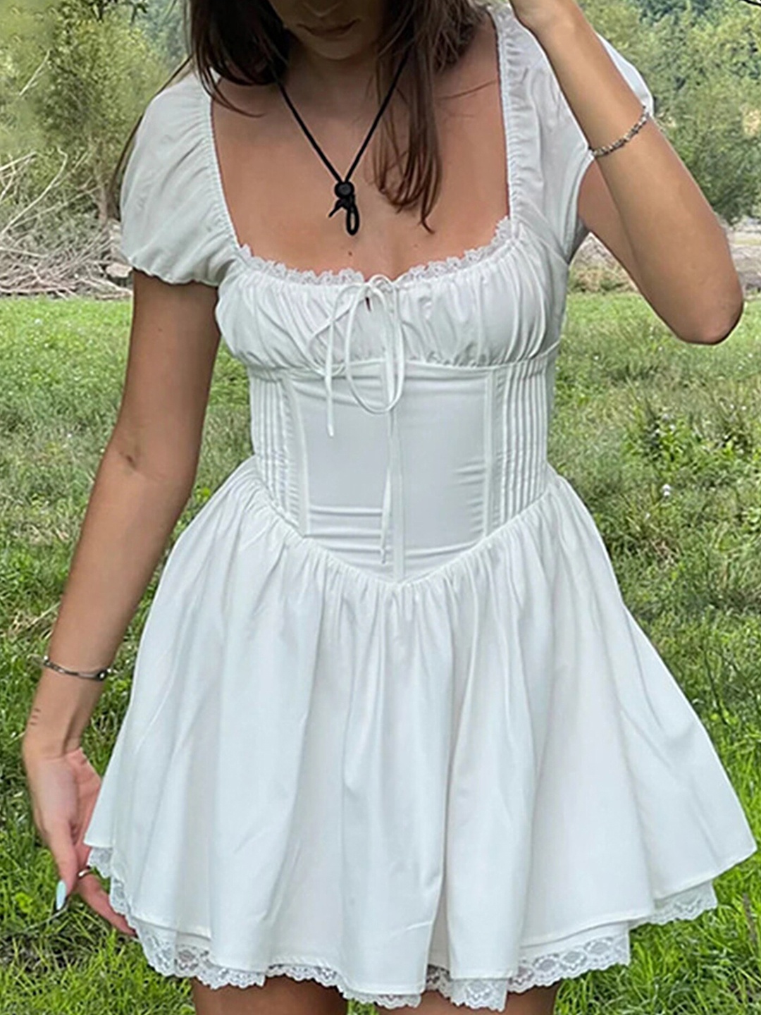 

LULU & SKY Puff Sleeves Corset Dress, White