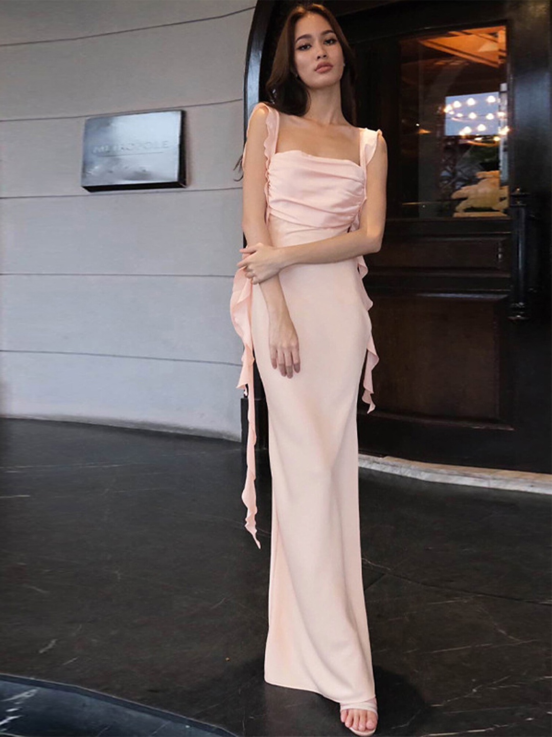 

LULU & SKY Sleeveless Ruched Maxi Dress, Pink