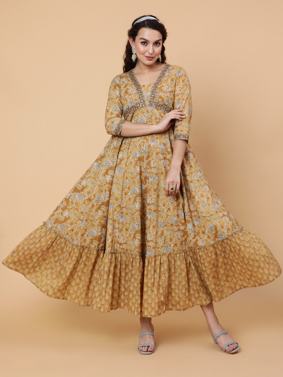 

GULMOHAR JAIPUR Floral Anarkali Kurta, Brown