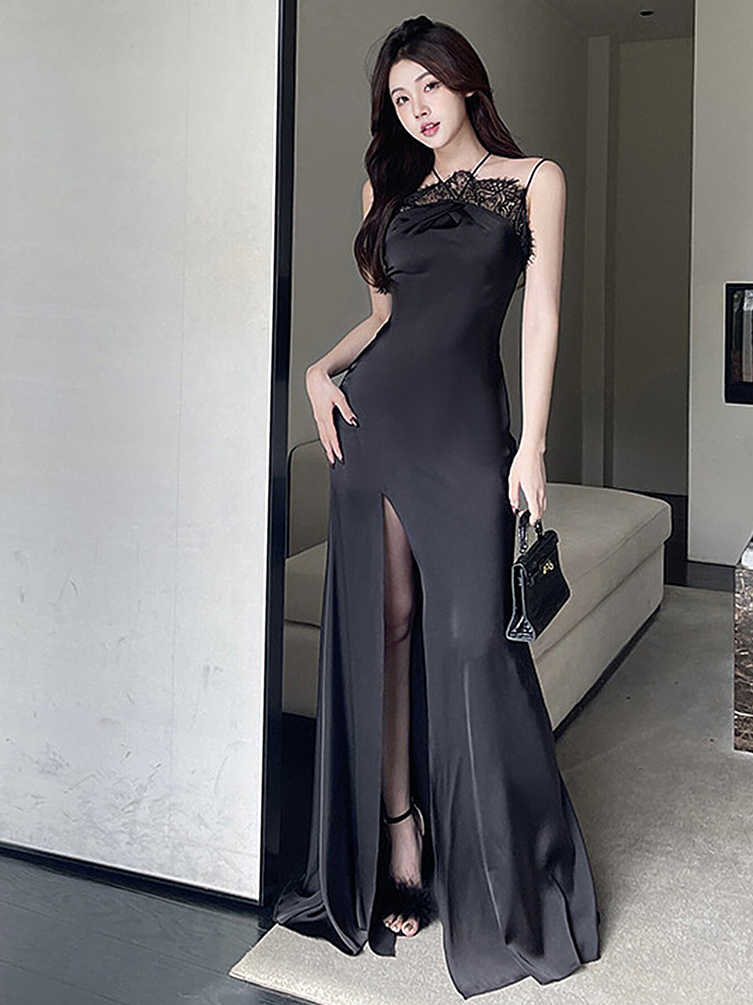 

LULU & SKY Shoulder Straps Maxi Dress, Black