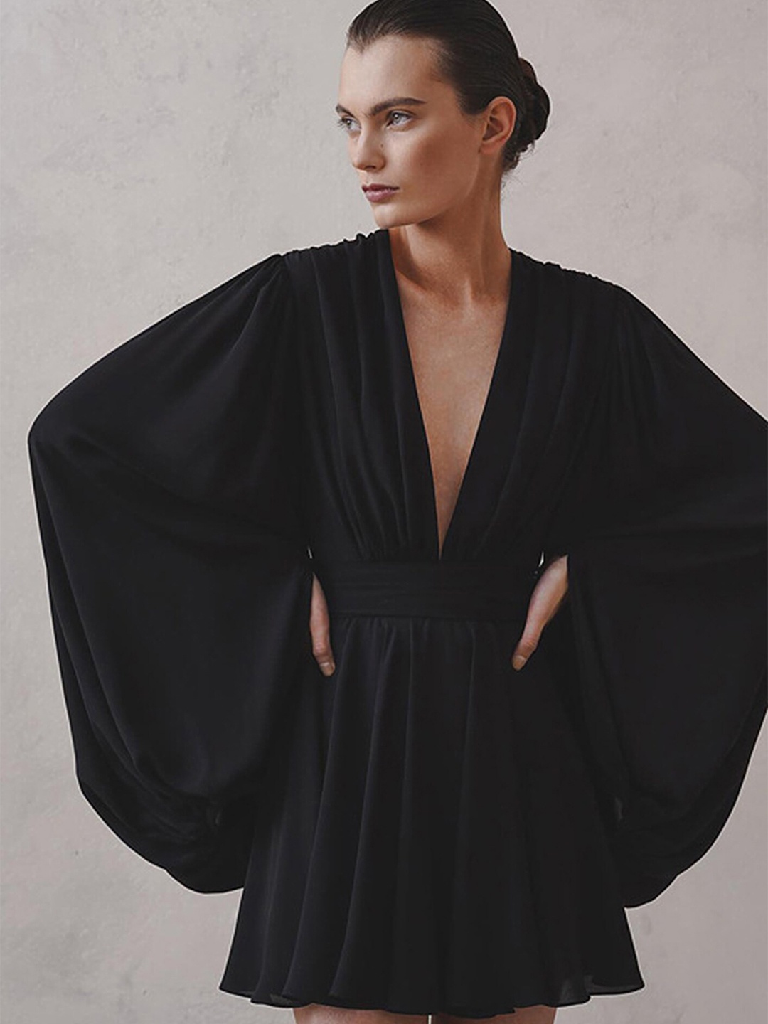 

LULU & SKY V-Neck A-Line Dress, Black