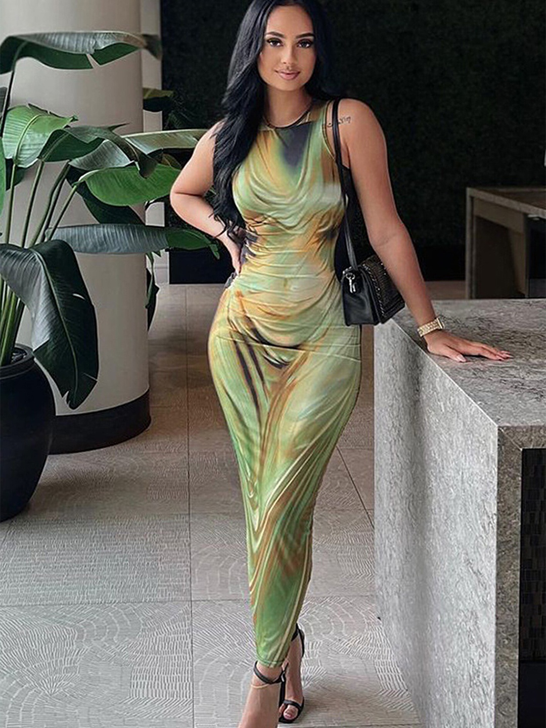 

LULU & SKY Abstract Printed Sleeveless Maxi Dress, Green