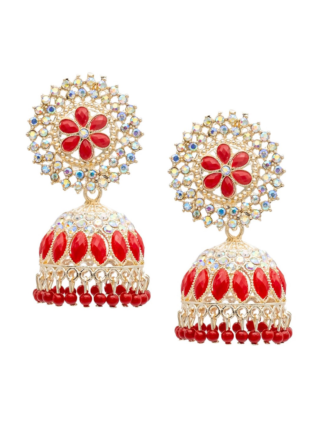 

Shining Jewel - By Shivansh Gold-Plated Cubic Zirconia Studded Contemporary Jhumkas