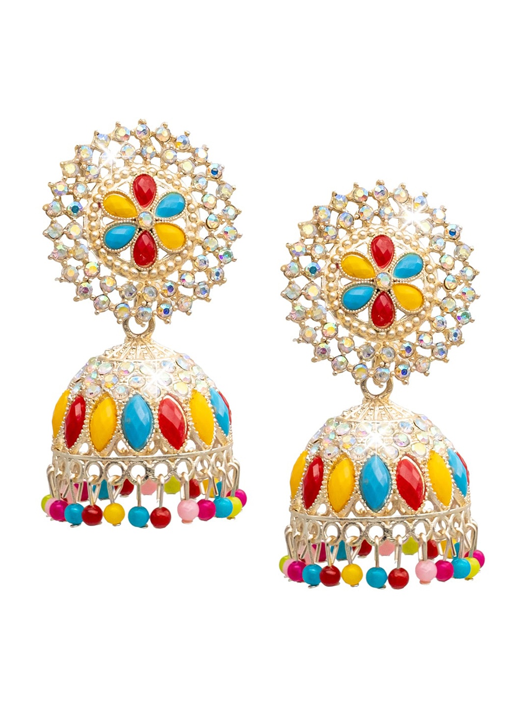 

Shining Jewel - By Shivansh Gold Plated Cubic Zirconia Dome Shaped Jhumkas