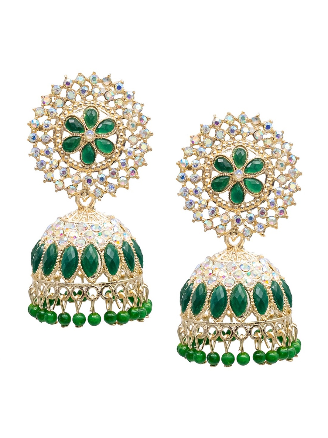 

Shining Jewel - By Shivansh Gold-Plated Cubic Zirconia Studded Contemporary Jhumkas