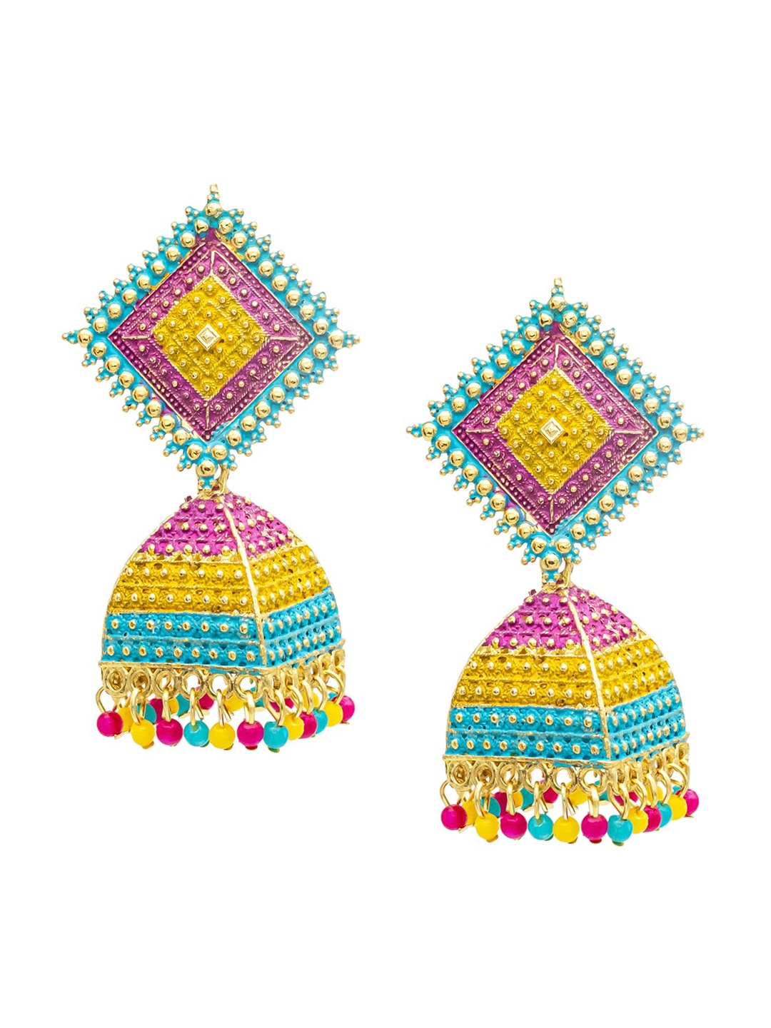 

Shining Jewel - By Shivansh Gold-Plated Cubic Zirconia Studded Contemporary Jhumkas