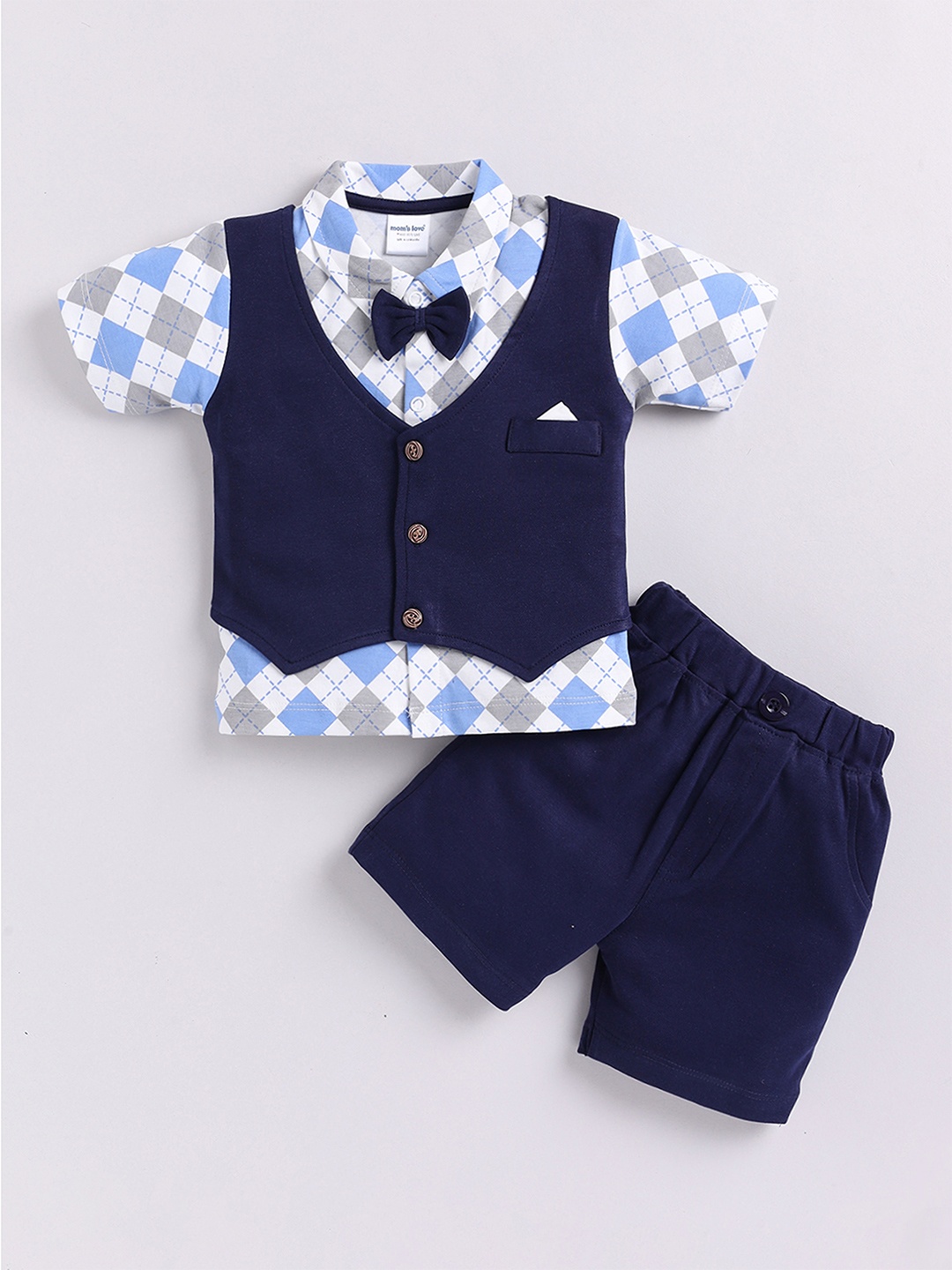 

Moms Love Infant Boys Printed Pure Cotton T-Shirt With Shorts, Navy blue