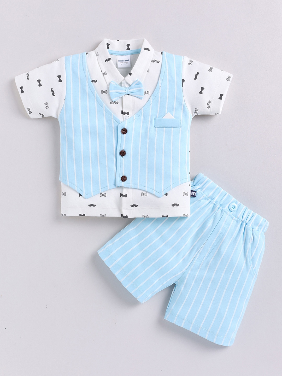 

Moms Love Infants Boys Printed Pure Cotton T-Shirt With Shorts, Blue