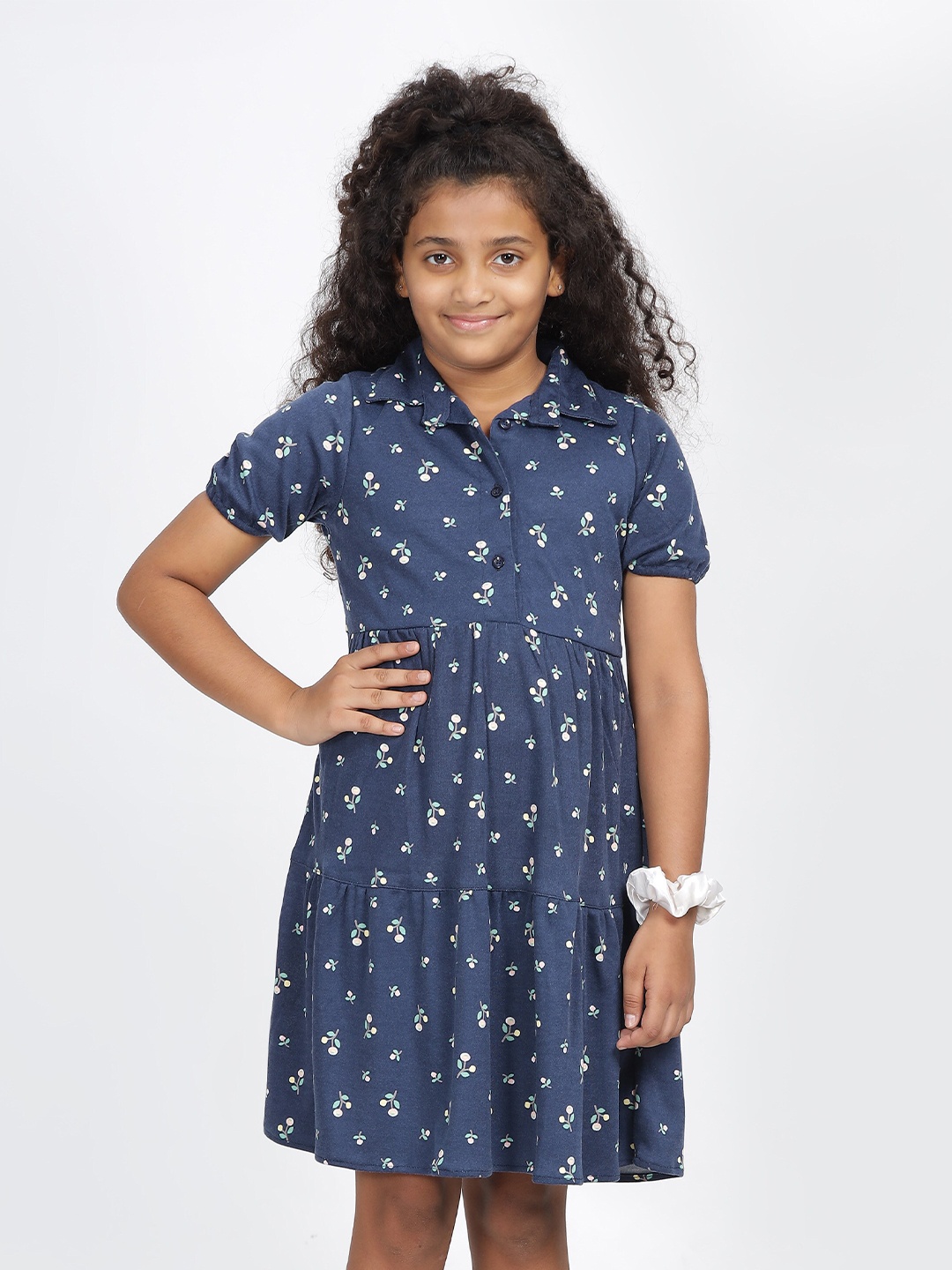 

IDAA Girls Shirt Collar Floral Print Shirt Dress, Blue